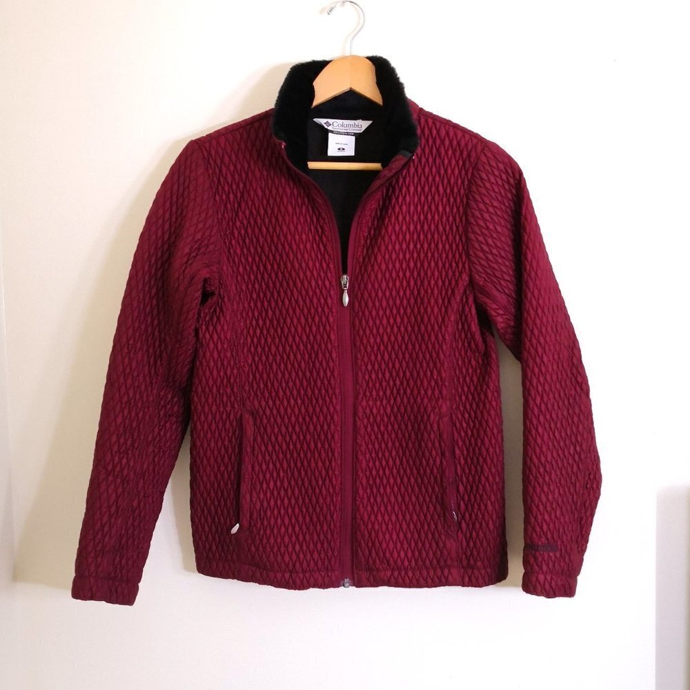 Columbia Quilted‎ Stretchy Faux Fur Stand-Up Collar Zip Up Jacket Burgundy Sz S